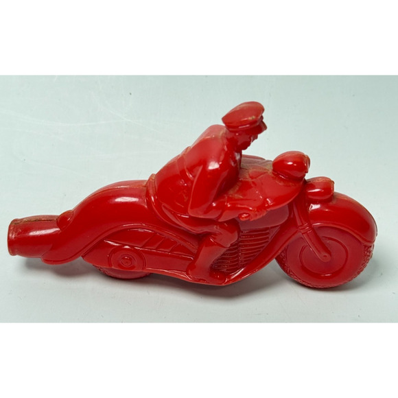 Vintage 1950's Bright Red Hard Plastic Toy Whistle Cop Police on Motorcycle Work - Picture 3 of 6